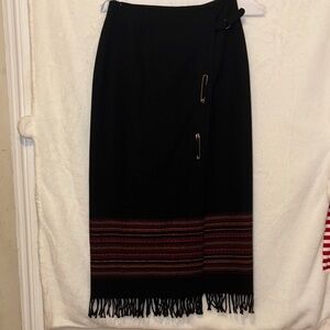 Worthington Black and Red Midi Skirt with Fringe